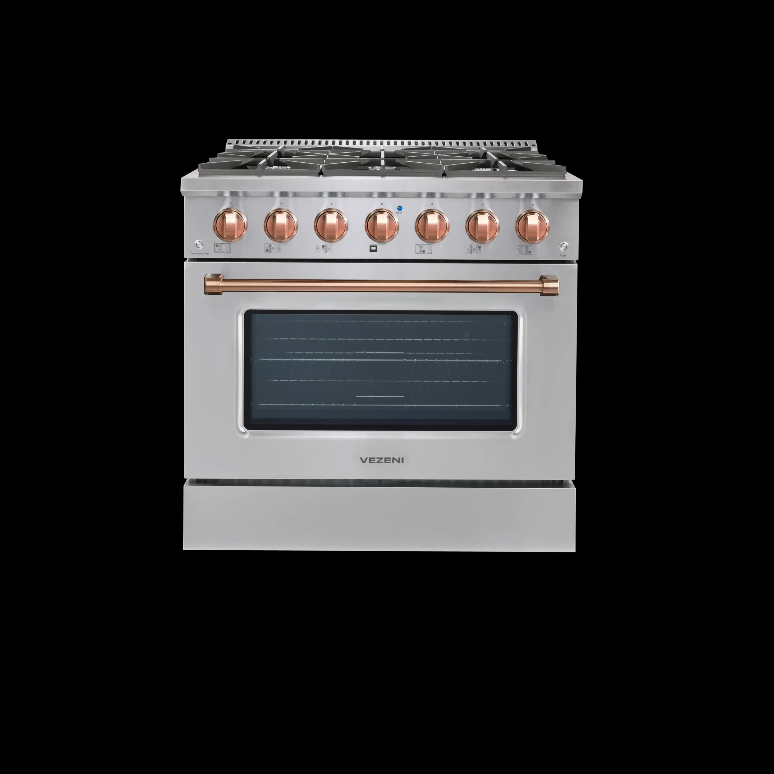 Reminiscia Classic 36 inch gas range Rose Gold Knobs Front View